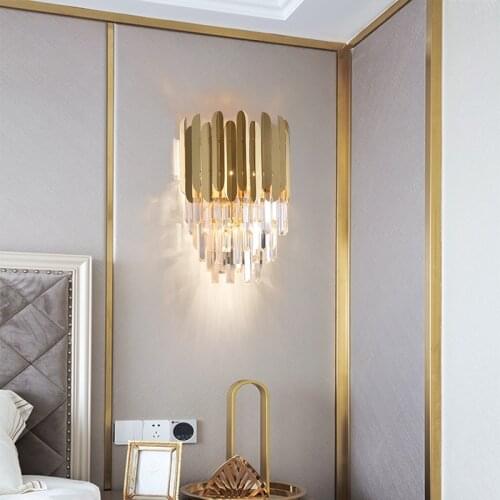 Modern Gold Luxury led interior wall light Creative Warm Hallway Bedroom Bedside crystal wall lamp fixtures