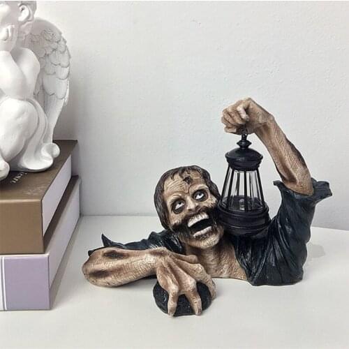 Zombie Crawling Out of Grave with Led Lantern Garden Decor Zombie Statues Horror Movie Garden Zombie Statue for