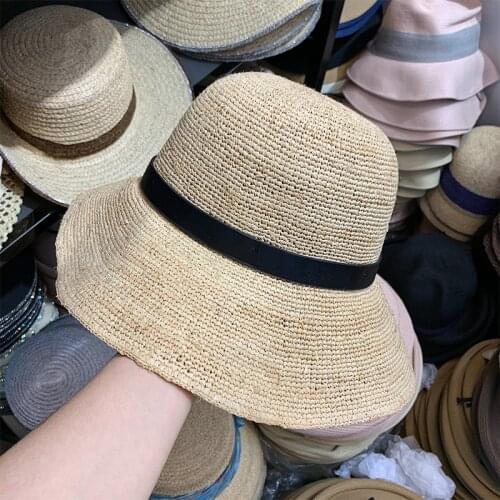 Spring Summer Knitted Raffia Straw Hats Women Outdoors Bucket Hat Sun Protectors Caps With Belt Breathable Sweet Casual Cap 2020