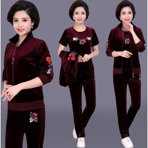 3PCS Spring Women Sport Suit Velour Embroidery Jacket Coat+sweatpant+sweatshirt Jogger Outfit Gym Running Casual Set Sportswear