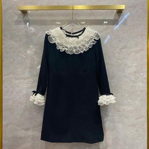 Organza collar dress for womens early spring 2020 new long sleeve multi lace mesh Ruffle Skirt evening dress