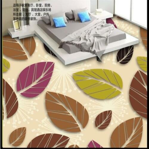Wellyu Custom large mural pvc floor photo colorful leaf decoration pattern fashion 3D thick waterproof floor papel de peide