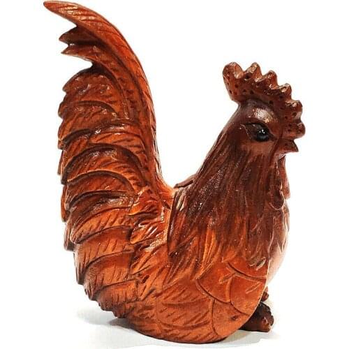 Y7518 : 2" Hand Carved Boxwood Netsuke Figurine Carving - Pretty Rooster