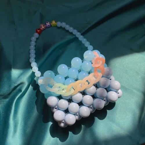 2021 Summer Jelly Milk Blue Rainbow Acrylic Chain Small Portable Handbag Princess Womens Bag Coin Purse Diy Beaded Bag Material