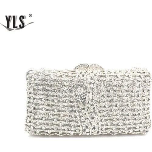 Women Silver Diamond Bag Crystal Clutch Fashion Evening Party Purse Bridal Flower Rhinestones Handbag Ladies Torebki Damskie