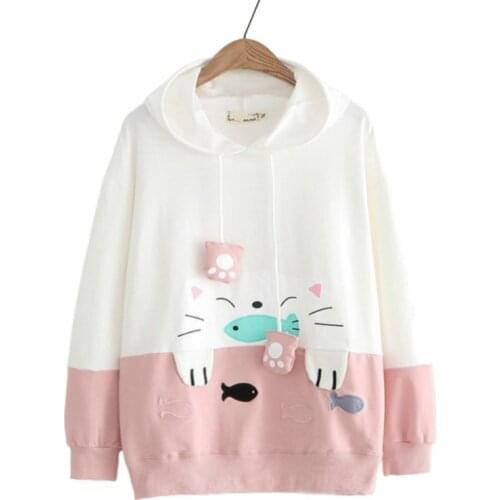 Merry Pretty Women’s Cartoon Embroidery Patchwork Hooded Sweatshirts 2020 Winter Long Sleeve Hoodies Casual Harajuku Pullovers
