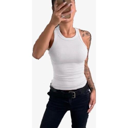 2021 Summer Ladies Round Neck Women Classic Black White Solid Color All-Match Base Vest Casual Slim Sleeveless Tank Top