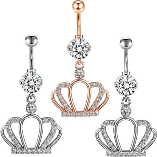 14G Surgical Steel Dangly Belly Button Rings for Women Navel CZ Inlaid Barbell Body Jewelry Piercing Dangling Pandent Girls