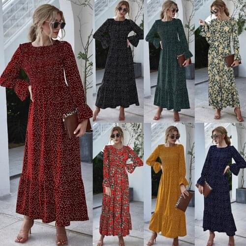 Puff Sleeve Dress Women Polka Dot Print Formal Ruffle Maxi Dress Elegant Party Night Sukienka Big Swing Sexy Cute Dress O Neck