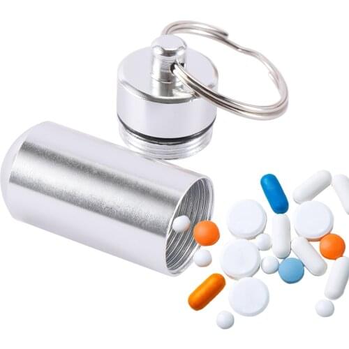 1pc Portable Mini Medicine Bottle Keychain Case Container Waterproof Holder Aluminum Drug Pill Box Hot Sale