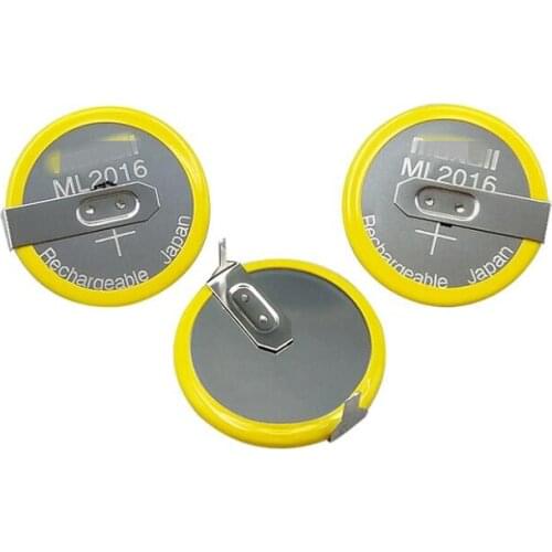 2PCS Rechargeable Battery ML2016 3V Lithium Button Built-in Coin Watch Cell Batteries ML 2016 Replaces CR2016