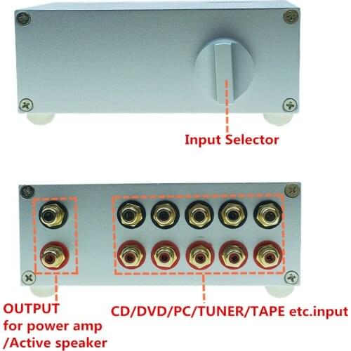 5 Input 1 Output / 1 In 5 Out HIFI Passive audio input signal selector Source Selector audio signal switcher box signal splitter