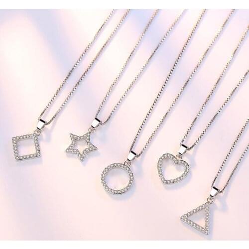 925 Sterling Silver New Woman Fashion Jewelry High Quality Simple Crystal Zircon Round Pendant Necklace Length 45CM