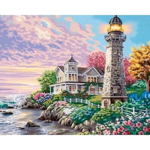 DIY diamond painting Scenery diamond embroidery Lighthouse landscape Cross Stitch diamond mosaic diamond Draw Home painting