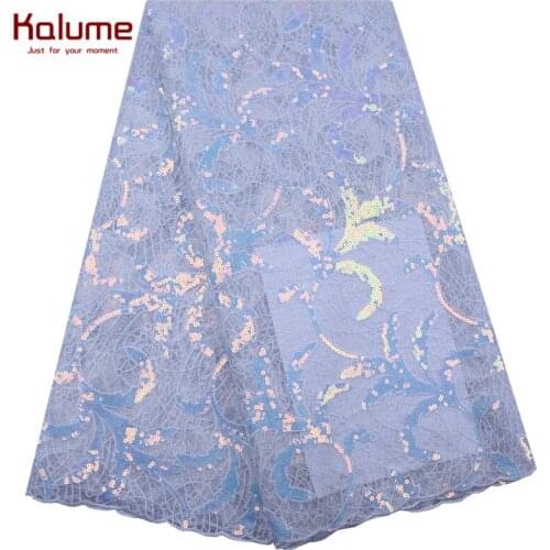 Kalume White African Sequins Lace Fabric High Quality French Mesh Sequins Lace Fabric Materials For Nigerian Wedding Party F1829