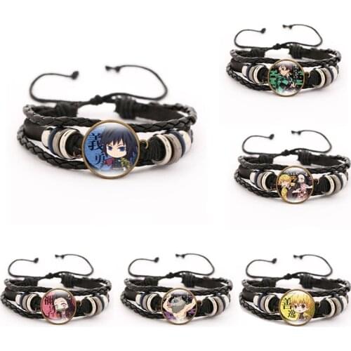 Demon Slayer Anime Figure Bracelet Anime Kimetsu No Yaiba Tanjirou Kamado Cosplay Infinity Leather Bracelets Gift