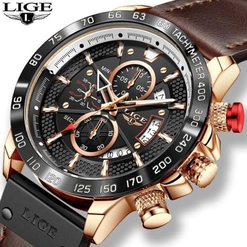 LIGE New Watches Mens Luxury Brand Big Dial Watch Men Waterproof Quartz Wristwatch Sports Chronograph Clock Relogio Masculino