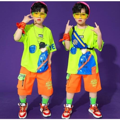 Kids Ballroom Hip Hop Clothing Festival Outfits Loose Tshirt Streetwear Cargo Shorts For Girls Boys Jazz Dance Costume Clothes