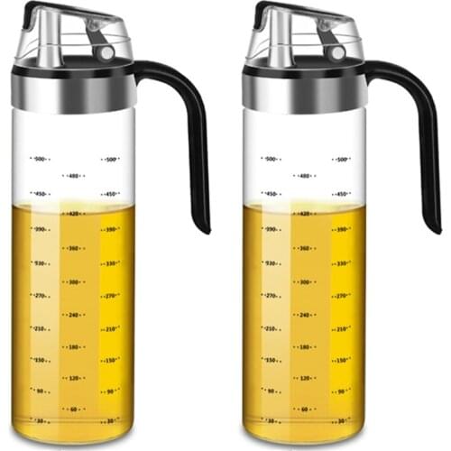 Olive Oil Dispenser Bottle Auto Flip Condiment Container Automatic Cap and Leakproof Vinegar Glass Cruet for Kitchen