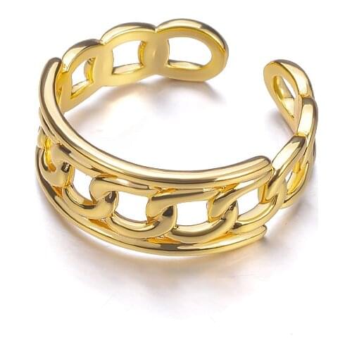 Punk Style Cuban Chain Adjustable Ring For Women Men Gold Stainless Steel Gothic Party Classic Jewelry Friend Gifts