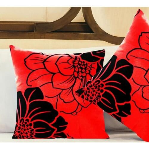 Red Flower Printed Square Shape Home Sofa Bedroom Pillow Case Cushion Cover Polyester Decorative Pillowcases almohada poszewka