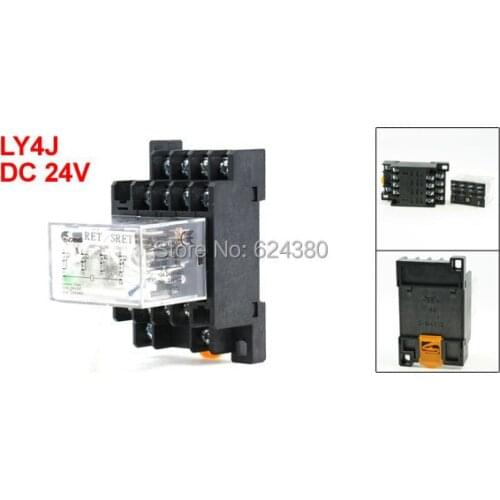 LY4NJ 4PDT 4P2T General Purpose Power Relay 24V DC Coil 10A 240V AC 28V DC 35mm DIN Rail 11 Pin 11P w Base Socket Discount