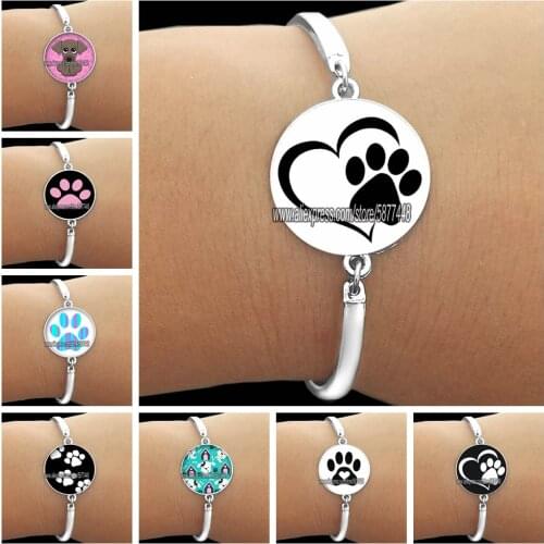Cute Cat Paw Print Glass Women Bracelet Fashion Animal Paw Print Bangle You Always In My Heart Braclets Gift for Girlfriend