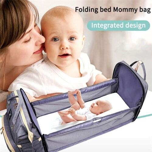 Multifunction Mommy Backpack Portable Large Capacity Diaper Bag Changing Maternity Bag Foldable Travel Bed for Mom Baby Outdoor