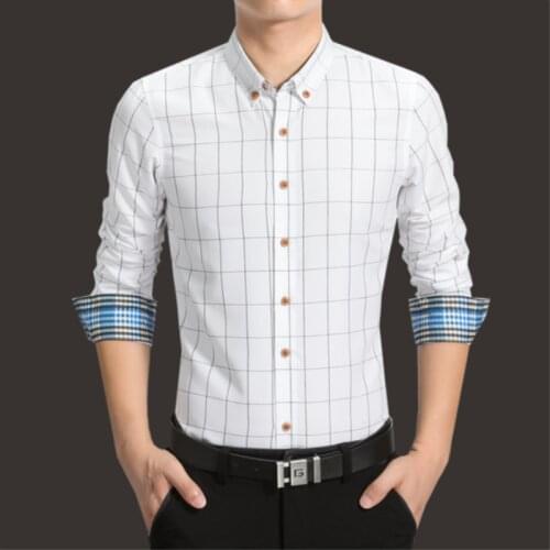 2021 Mens Fashion Plaid Cotton Dress Shirts Male High Quality Long Sleeve Slim Fit Business Casual blouses Plus Size 5XL 4XL