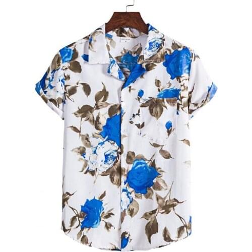 2021 Summer Men Shirt Stylish Print Short Sleeve Turndown Collar Button Casual Shirt Hawaiian Top Shirt Beachwear
