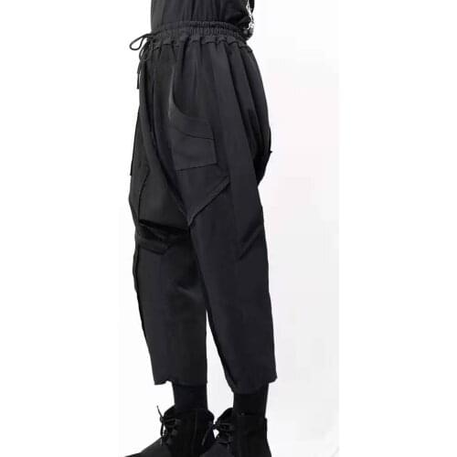 Yamamotos casual pants, lace up pants, Capri pants, Harem Pants, low crotch, dark, with a lot of hairline
