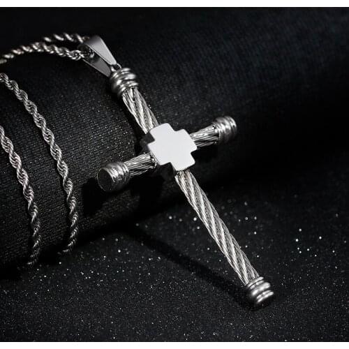 Stainless Steel Cross Metal Pendant Necklace For Men Fashion Personality Male Jewelry Gold/Sliver/Black