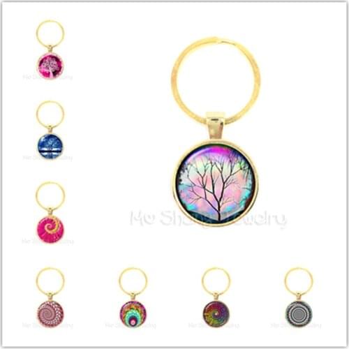 Colourful Trees And Flowers Tree of Life Glass Cabochon Necklace Accessories For Men Women Jewelry Creative Gift Sweater chain