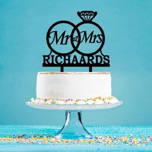 Personalized Wedding Cake Topper Custom Mr Mrs Name Diamond Shape Cake Topper For Wedding Party Decoration Cake Topper YC051
