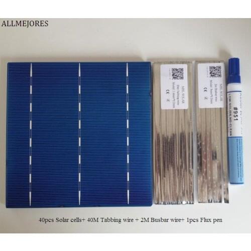 ALLMEJORES 40pcs 6x6 Polycrystalline solar cell 4.1W/pcs A Grade for DIY 160W solar panel charger + Enough Tabbing wire+Flux pen