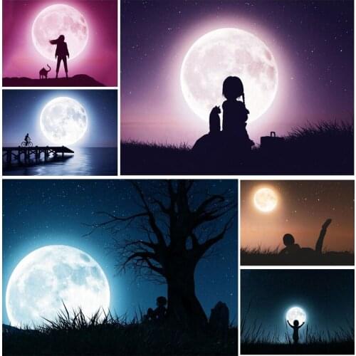 Full Moon Night Scenery Cucoloris 5D Diy Full Square and Round Diamond Painting Embroidery Cross Stitch Kit Wall Art Home Decor