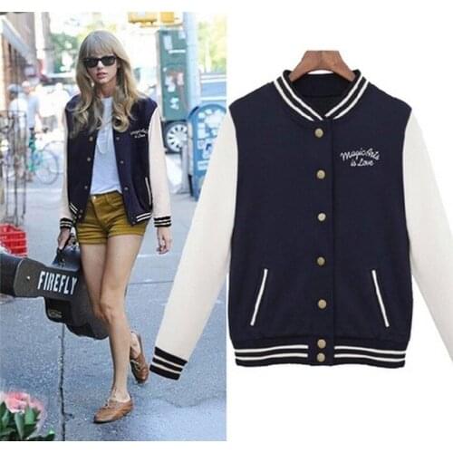 Casual Oufisun Autumn Winter Fashion C Womens Jackts Mandarin Collar Ipper College Style Baseball Uniform Jacket Female Coats