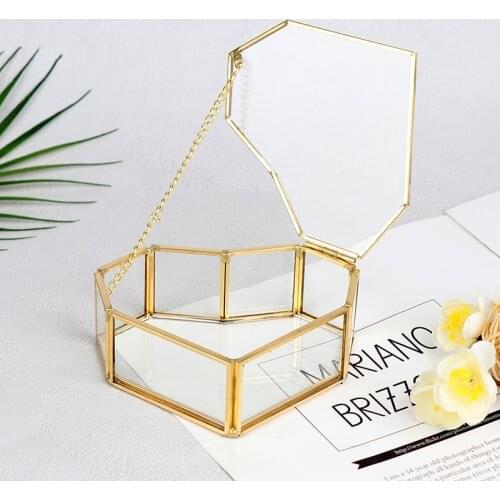 Heart Shape Geometrical Glass Jewelry Box Wedding Ring Box Ring Organizer Holder 12.5x12x4.5cm/8x7x4.5cm