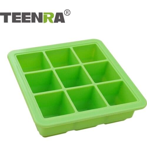 TEENRA 9 Grids Silicone Ice Cube Mold Square Shape Ice Cube Trays DIY Chocolate Ice Cream Maker Whiskey Kitchen Accessories