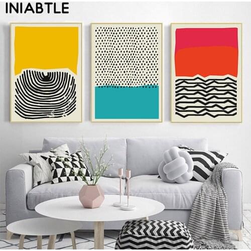 Modern Multicolored Red Blue Abstract Geometric Wall Art Canvas Painting Poster And Print Picture Gallery Living Room Home Decor