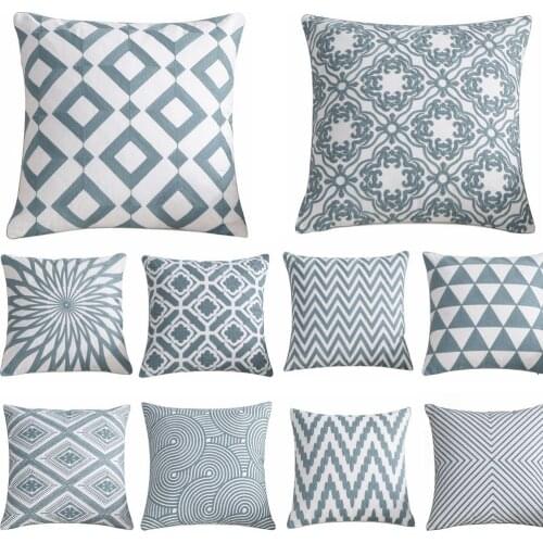 Modern Style Gray Geometric Embroidery Gray Polyester Cotton Square Cushion Cover 45x45cm Gift Sofa Pillow Case Home Decor