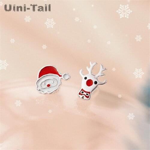 Uini-Tail hot new 925 sterling silver Christmas earrings Korean asymmetric deer Santa Claus Christmas series jewelry gift ED181