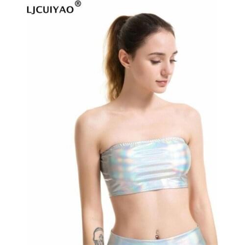 LJCUIYAO New Women Sexy Casual Crop Top Vest Summer Sleeveless Tube Tank Top Cami PU Leather Slim Off-shoulder Crop Tops Blusas