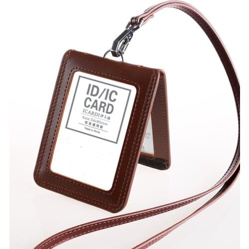 High Quality Leather Work Card Flip Cover ID Card Holder Work Name Card Holders Business Work Card ID Badge Lanyard Holder