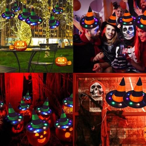 LED Lights Glowing Witch Hat With Hook Halloween Party Props Decoration Witch Hats Grow Cap Halloween Costume Props Decoration