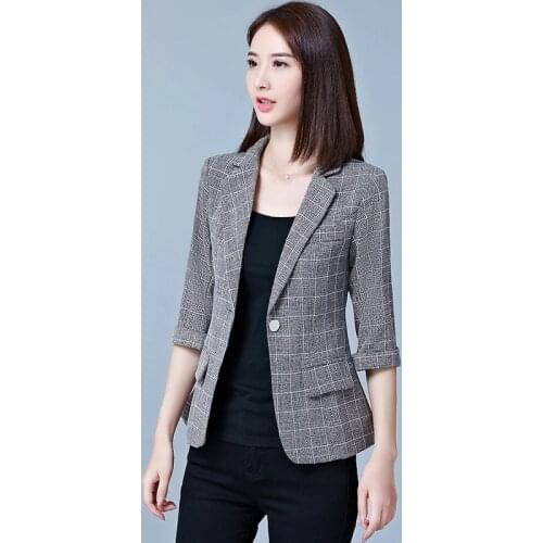 Women Blazers Long Sleeve Slim Blazer Feminino Plus Size Solid / Plaid Coat Women Jacket Female Black Blue Pink Blazer Femme