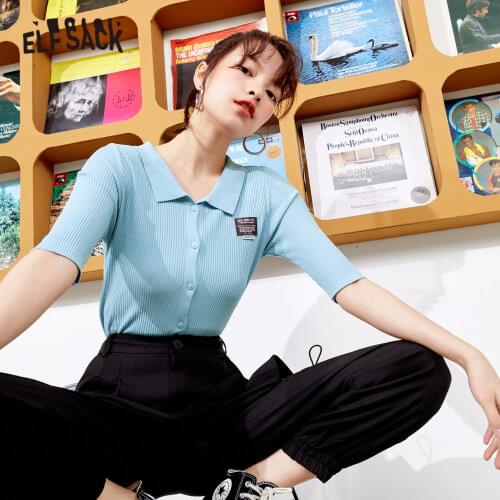 ELFSACK Solid Pure Chic Single Breasted Knit Casual Women Cardigan 2021 Spring ELF Vintage Letter Applique Basic Daily Knitwear