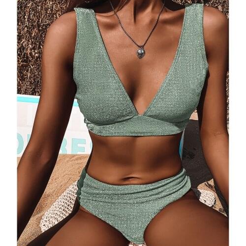 Sequins Solid Swimwear Women High Waisted Sexy Bikini Set Bandage Push-up Brazilian Summer Beach Swimsuit Купальники Женские
