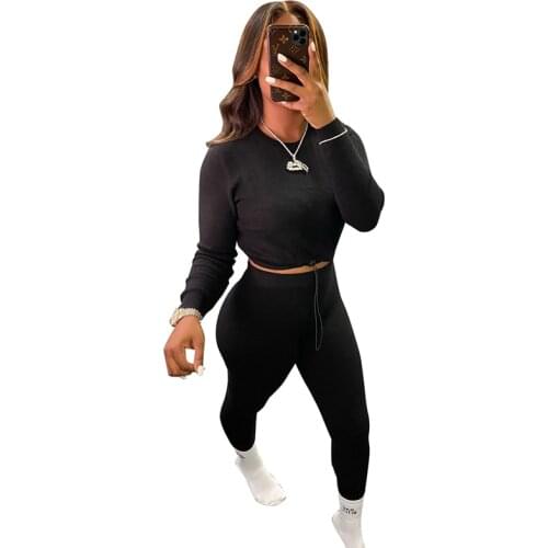 2020 Women Sport Running 2 Two Piece Set Outfits Long Sleeve Crop Tops Pants Set Ladies Bodycon Tracksuit Fitness Matching Set