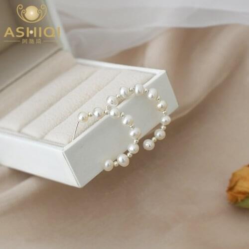ASHQI Natural freshwater pearl earrings 925 sterling silver jewelry simple temperament women gift